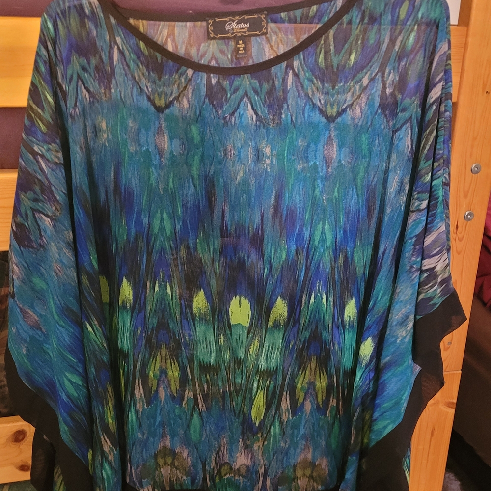 Chaus Vibrant Blue and Green Blouse